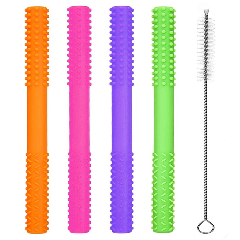 Flexible Hollow Teething Tubes(4Pack-6.8Inch), Soft Silicone Teething Toys for Babies Infants 0-12 Months Old