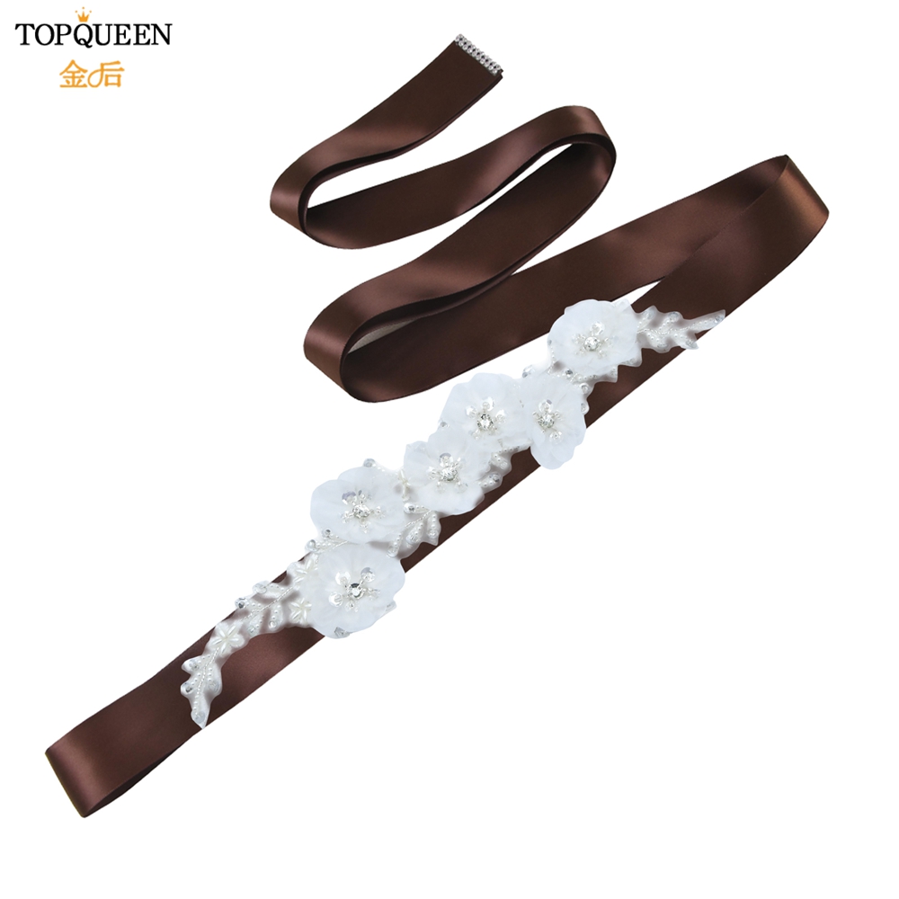 Topqueen Luxe Bruids Riem Applique Riem Met Bloem Bridal Accessoires Sash Vrouwen Witte Bloem Riemen Riem S249: Brown