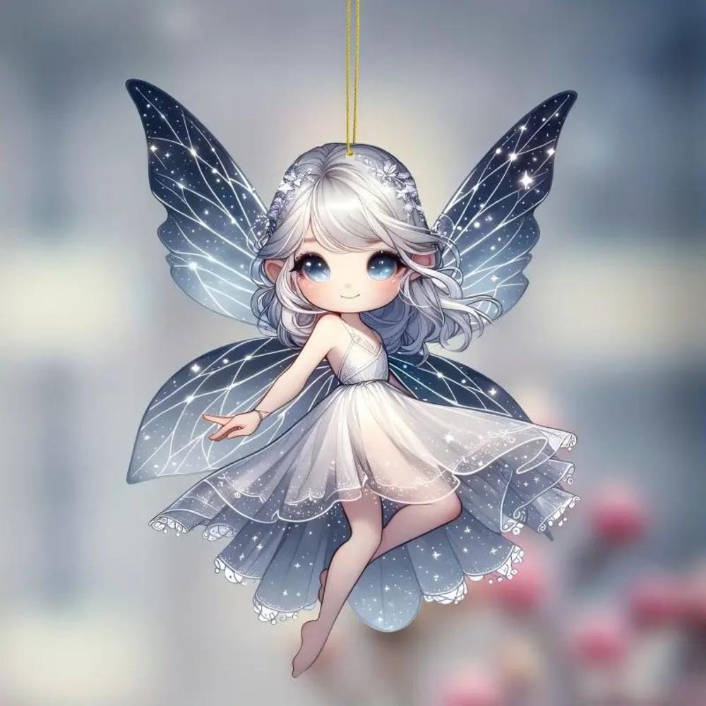 2d akrylgrønne alv-anheng blomsterfe-anheng små friske bilanheng tegneserie søt alv bil bakspeildekorasjonsanheng: Mørkeblå