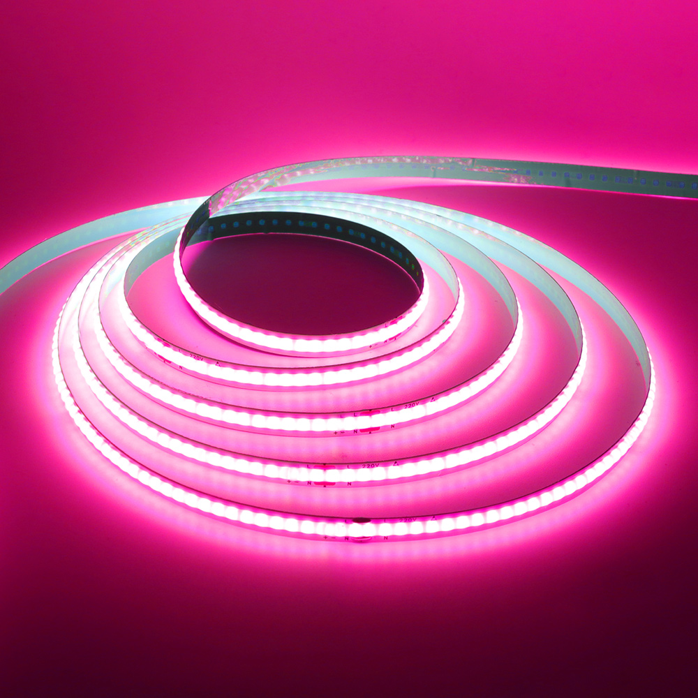 Led-stripe cob 220v høy lysstyrke 5m 10m 20m 50m fleksibel lysbånd med ic-likeretter 230v 240v ac 240 led/m lineær belysning