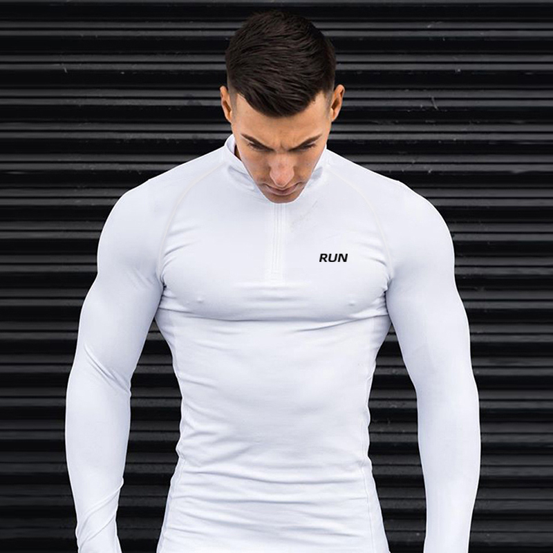 Kompression Enge Fitness Langarm Hemden Herbst schnell trocken Polos Fitnessstudio Bodybuilding Kleidung Herren Sport Trainning Polo Hemden