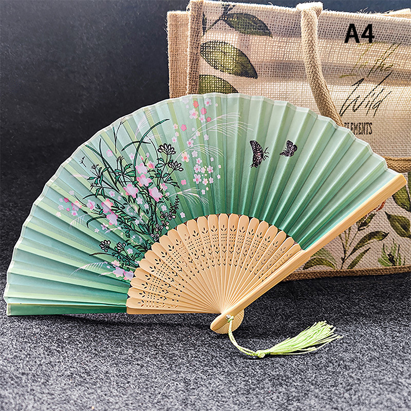 Chinese Japanese Pattern Vintage Flower Butterfly Silk cloth Folding Fan Art Craft Home Decor Ornament Dance Hand Fan Fan: Light Grey