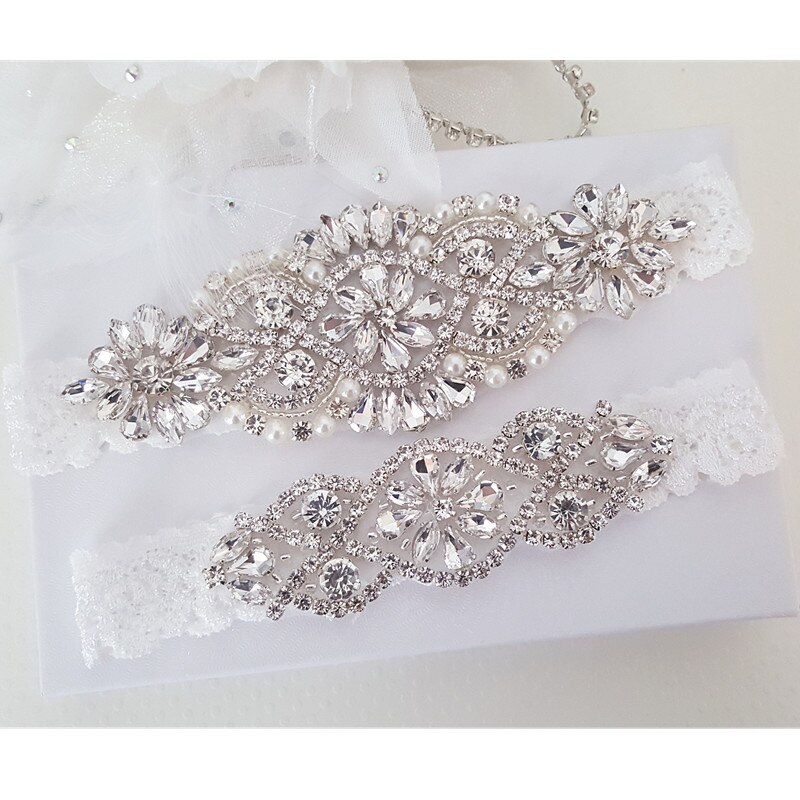 Wedding Garter Set Bridal Garter set Lace Garter set Crystal Rhinestone Pearl Bridal Garter