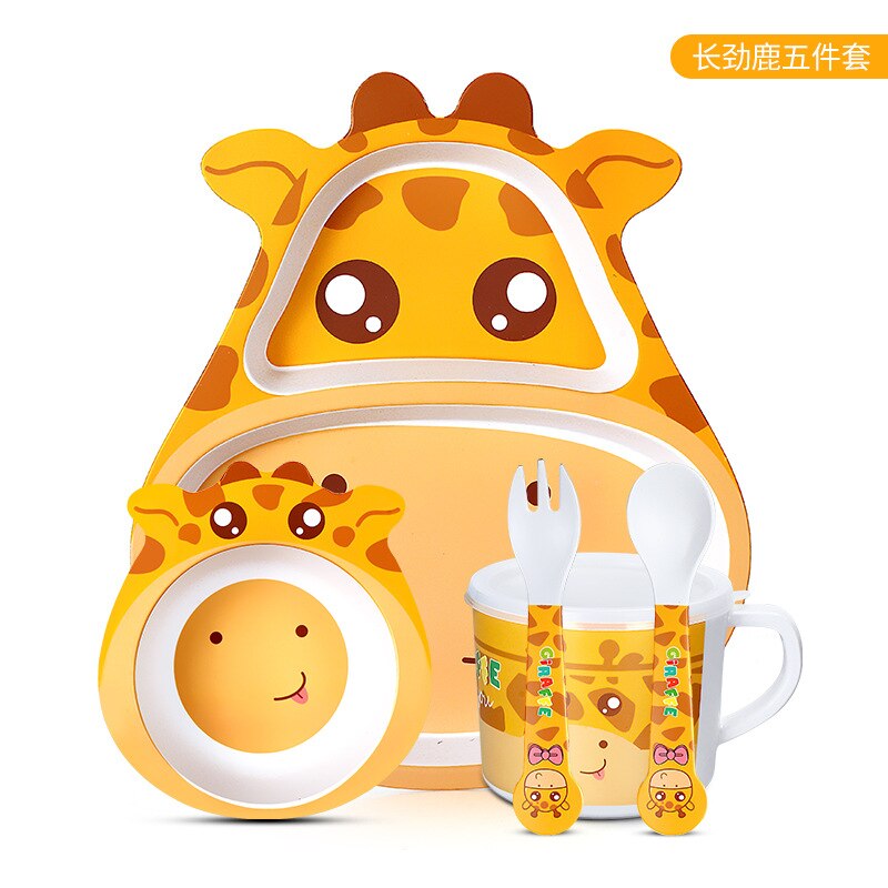 Bamboe Kinderen Servies Set, Kinderen Gerechten, Voedsel Plaat Kom Kop Lepel Vork Servies, Cartoon Servies, gezonde Maaltijd, Bpa Gratis: F