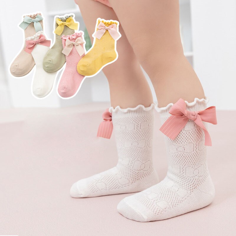Baby kleine Mädchen atmungsaktiv Socken Bowknot Knie hoch Kinder Rohr Socken Verbeugungen Rüsche Kinder Mädchen Socken