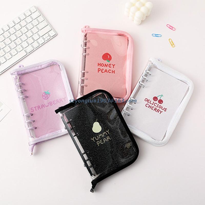 P82C A5/A6 6 Hole Zippered Loose Leaf Notebook Cover Planner Binder Ring Clips Photo Organizer Shell Diary Transparent Case