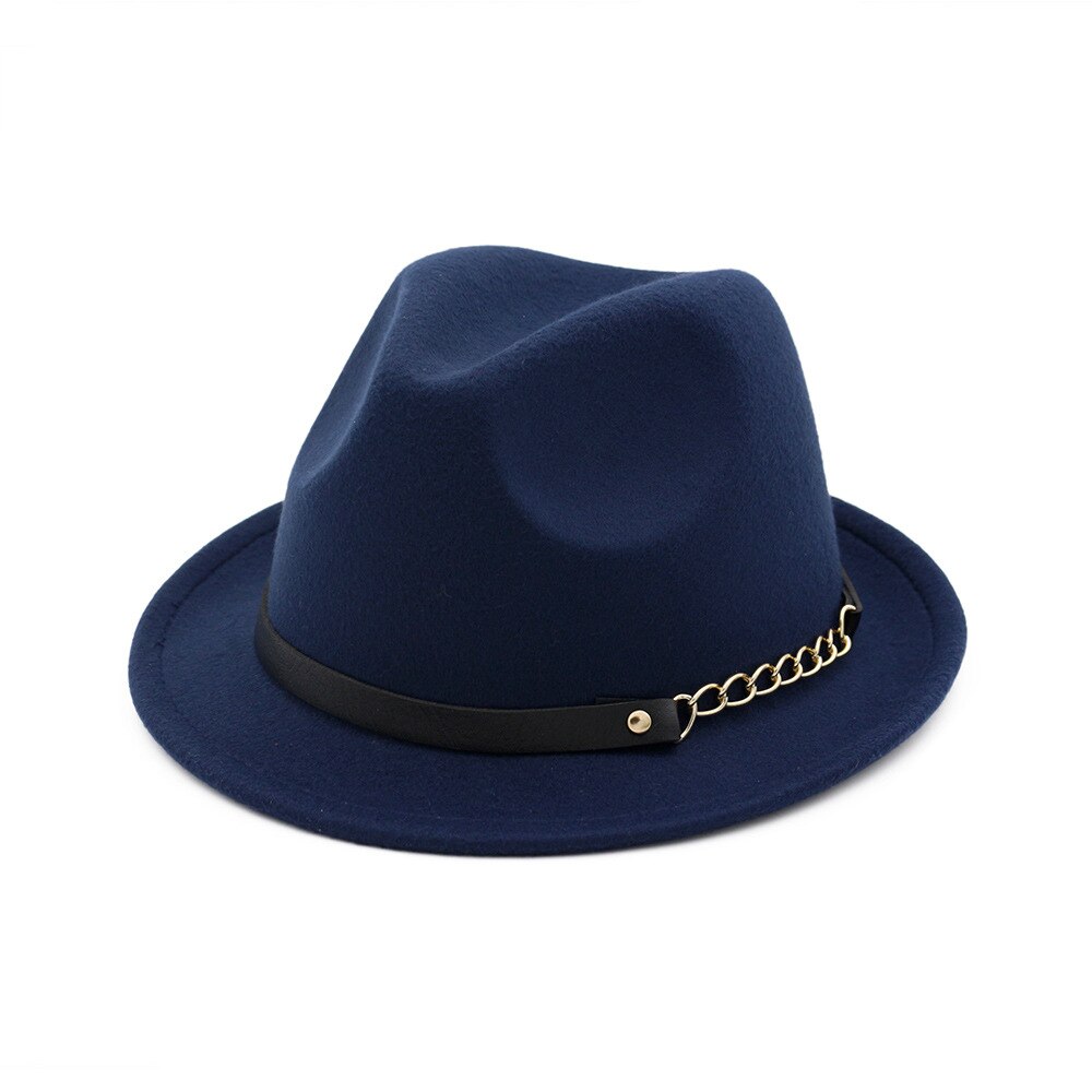 Efterår vinter uldfilt fedora hatte med bælte bred flad kant jazz trilby formel top hat panama cap til unisex mænd kvinder: 2