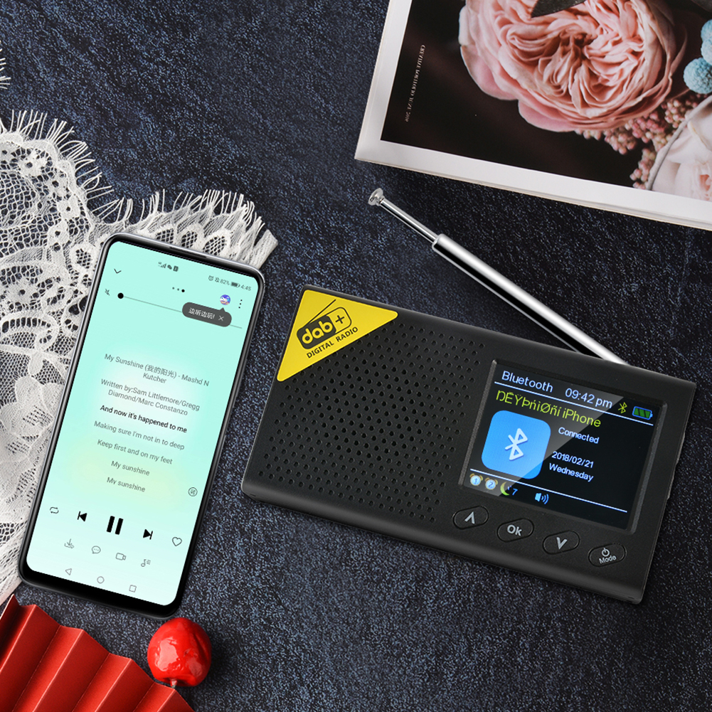 Portable Wireless Bluetooth 5.0 DAB FM Digital Radio Receiver 2.4 inch LCD Display Stereo Audio Player Outdoor Travel Sports