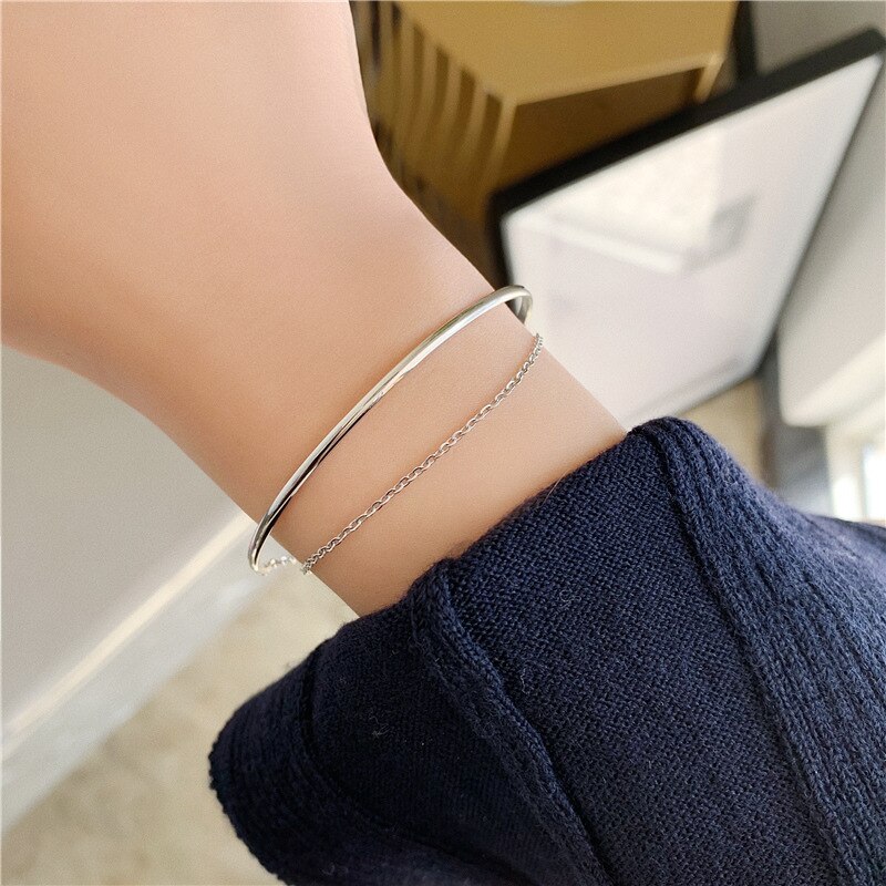 YUN RUO Satomi Ishihara Double Layer Bracelet Woman Girl Rose Gold Color Titanium Steel Jewelry Never Fade: silver