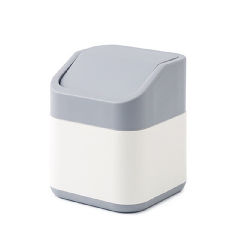 Mini Dustbin Desktop Garbage Basket Family Office Desk Mini Dustbin Dustbin with Cover Household Sundry Bin Box: Flip gray