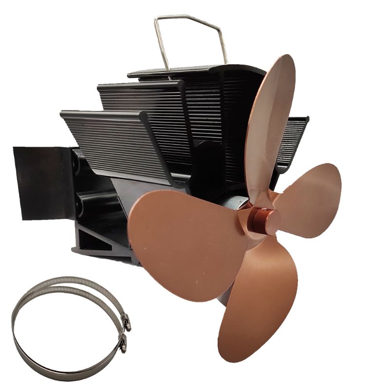 4 -lapainen lämpökäyttöinen takka uuni riippuva takkapuhallin alumiini hiljainen ympäristöystävällinen puukamiinoihin - uunin tuuletin: Ruskea