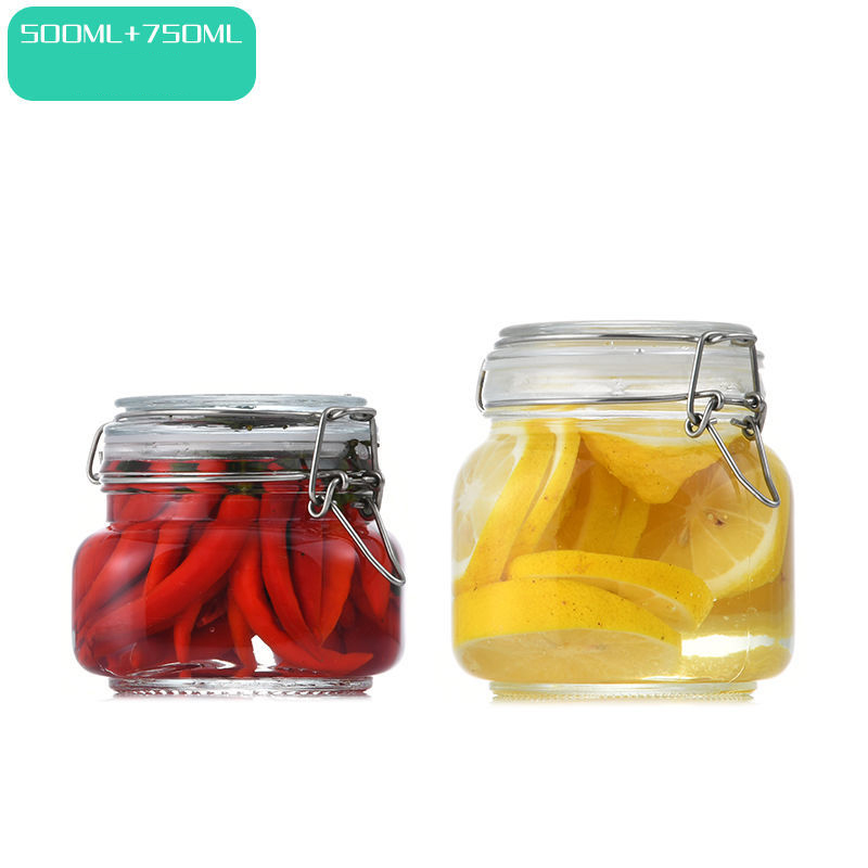 Botella de vidrio sellada para cocina, tarro de almacenamiento para alimentos, pepinillo, fruta enlatada, transparente, boca grande, para el hogar: Oro