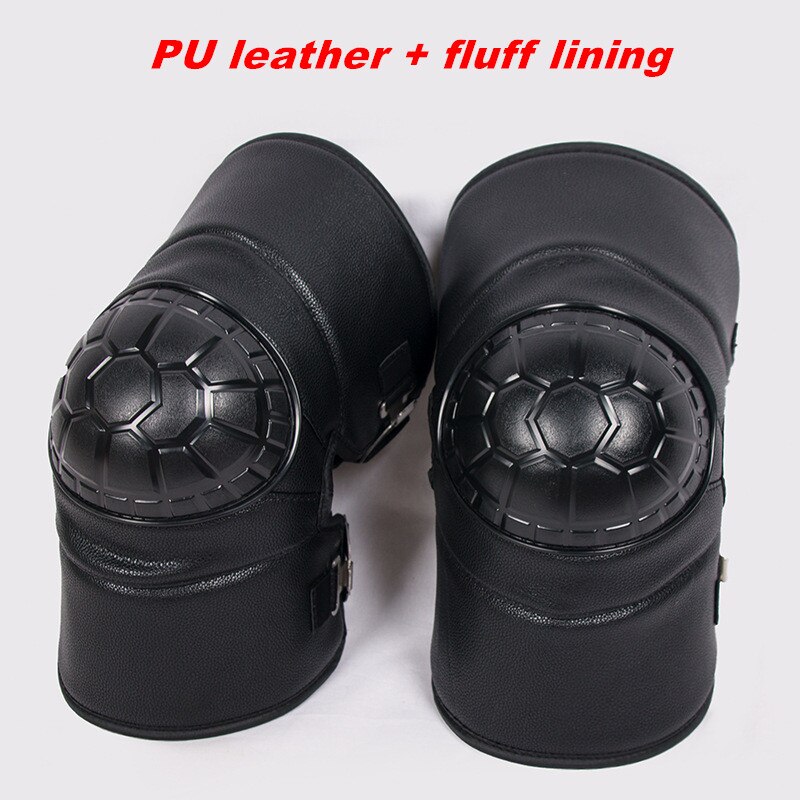 Genouillères de moto chaudes d'hiver en cuir pu + doublure en peluche pour voiture électrique, scooter, motocross, course, jambières de protection des genoux: Sy -01