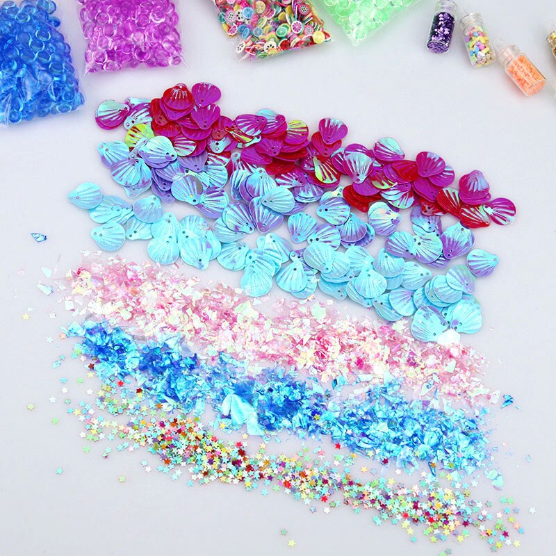 70 Packs Slime Maken Kits Materiaal Sets Diy Handgemaakte Kleurrijke Pailletten Schuim Bal Korrels Vissenkom Kralen Glitter Zeemeerminnen