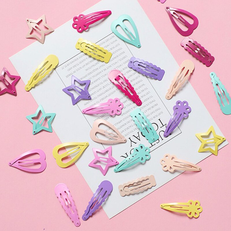 Lot de 6 épingles à cheveux en métal multicolores en forme de cœur ondulé rectangulaire pour bébé, épingles à cheveux pour filles, accessoires pour enfants