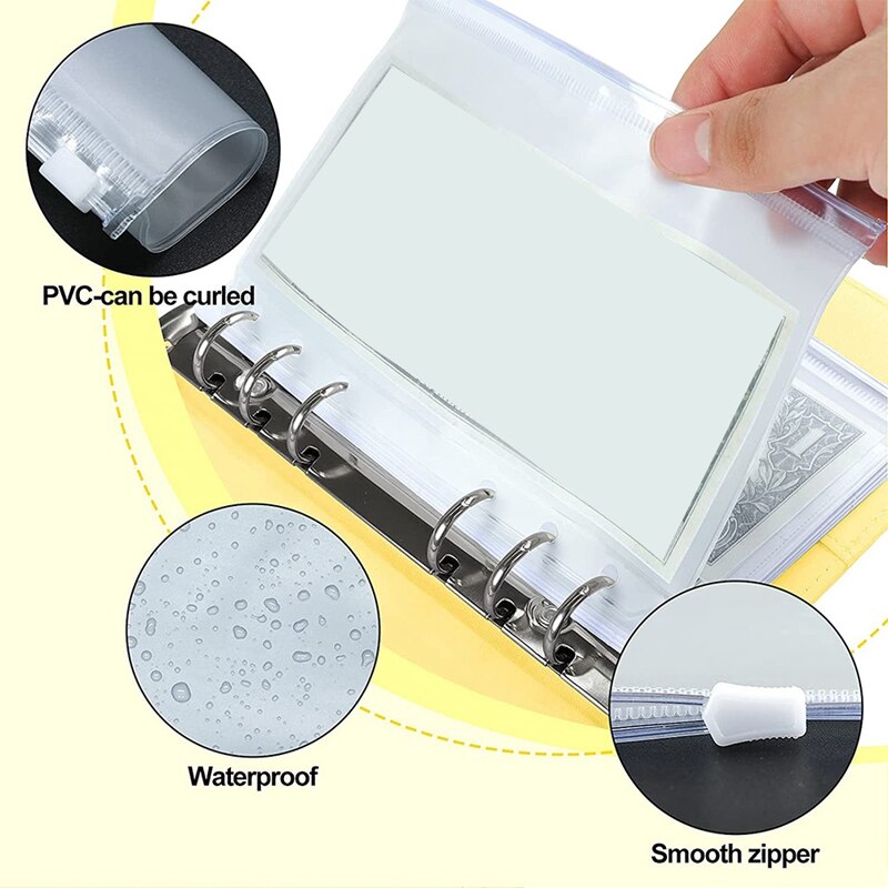 A6 PU Leather Binder Cover with Binder Pockets, Expense Budget Sheets and Labels for Budget Organizer Envelopes (Yellow)
