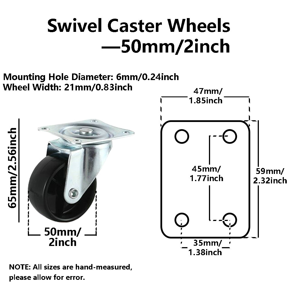 1/1.25/1.5/2inch Furniture Swivel Caster Wheel Quiet Roller Wheel 360° Rotation 60kg Strong Load-bearing Rubber Swivel Castor