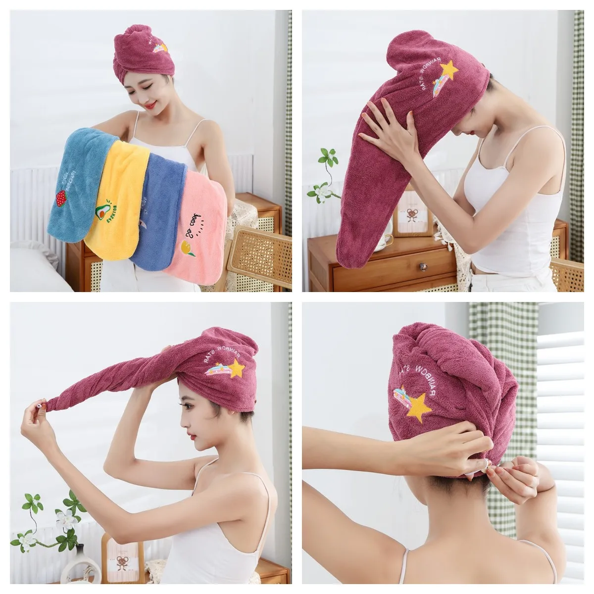 1pc zachte microvezel handdoeken voor dames, douchemuts, badmuts voor dames, droogkapje voor het haar, sneldrogende zachte, schattige haarhanddoek voor meisjes