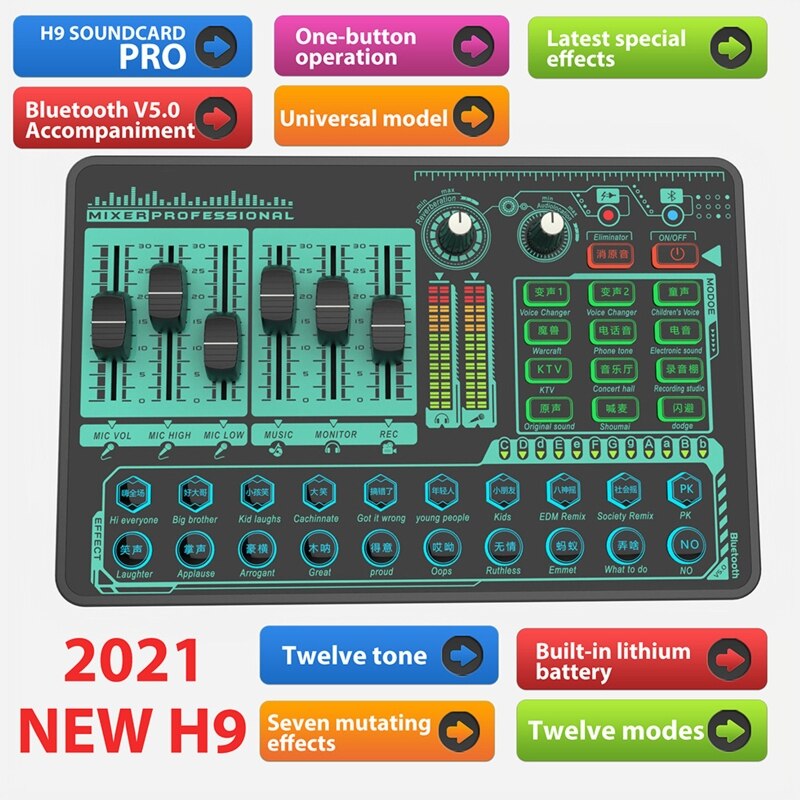 H052 Studio Input Mixer Audio Geluidskaart Slimme Ruisonderdrukking Clear Voice Veel Audio Usb Externe Audio Mixer Onderdelen