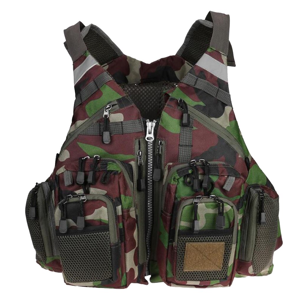 Chaleco de malla para pesca con mosca Multi-bolsillo, Chaleco de pesca con aparejos de trucha, chaleco de pesca para mujeres, hombres, pescador, fotógrafos, líderes: Camo Green