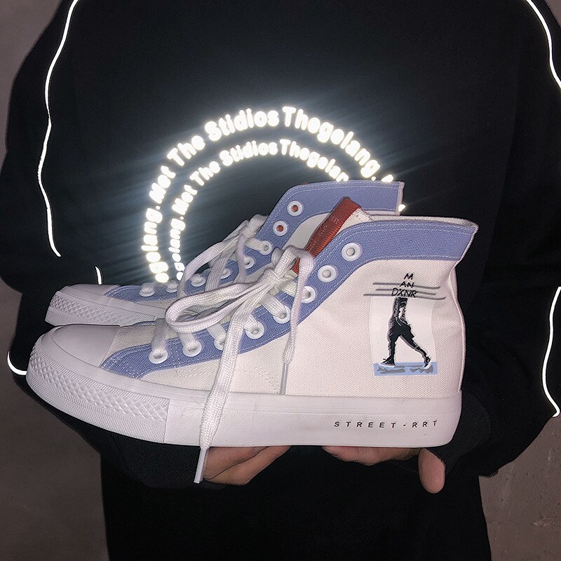 Luozheke herenschoenen zomer hoge canvas schoenen trend skateschoenen casual witte schoenen heren getijden studenten stoffen schoenen: Wit / 10