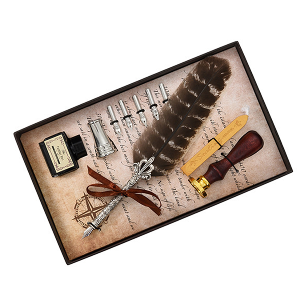 Kalligrafie Veer Dip Pen Schrijven Inkt Set Briefpapier Box Met 5 Nib Bruiloft Quill Pen Desi Fontein Bruiloft Pennen: 17