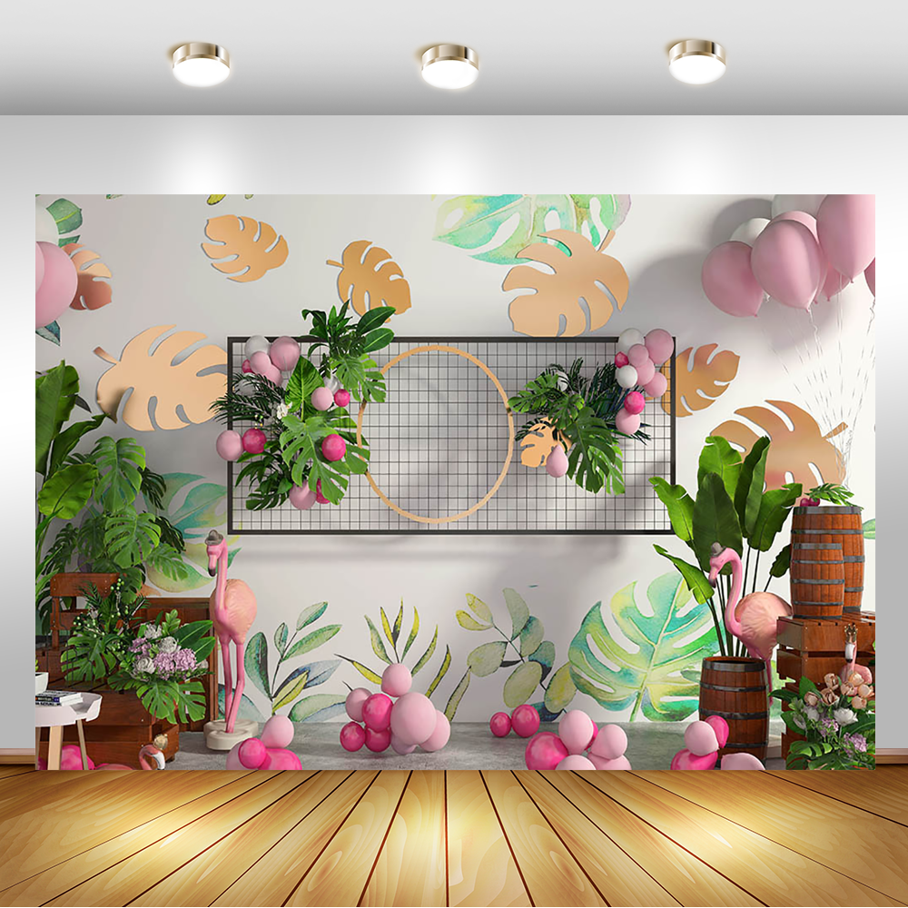 Neugeborenen Baby Geburtstag Fotografie Hintergrund für Tropischen Blatt Flamingo Dekor Hintergrund 1st Geburtstag Hintergründe für Foto Studio