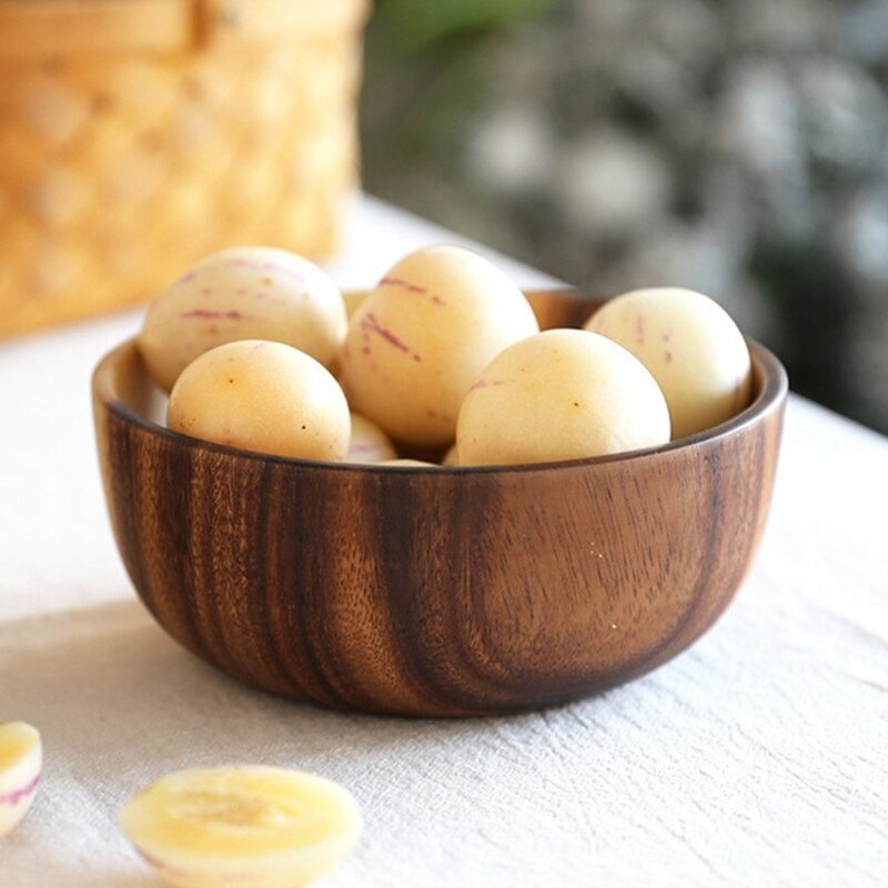 Cuenco de madera para almacenamiento de frutas y verduras, cuenco mezclador de masa, para el hogar Decoración práctica, cocina, Picnic, comida, pan, platos y ensalada