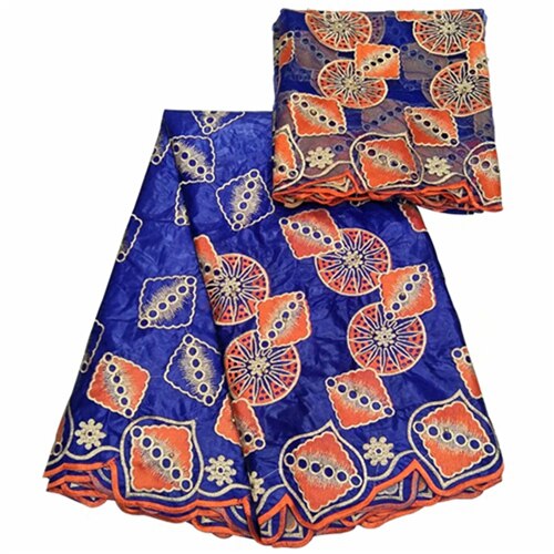 tissu algodón bazin getzner jacquard brocado tela 5 + 2 yardas/lote francés encaje material africano gele headtie aso oke: Azul