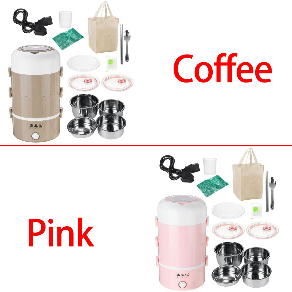 2.7L 220V Electric Lunch Box Stainless Steel Portable Rice Cooker Food Warmer Container Steamer Office Student Bento Box 4 Layer