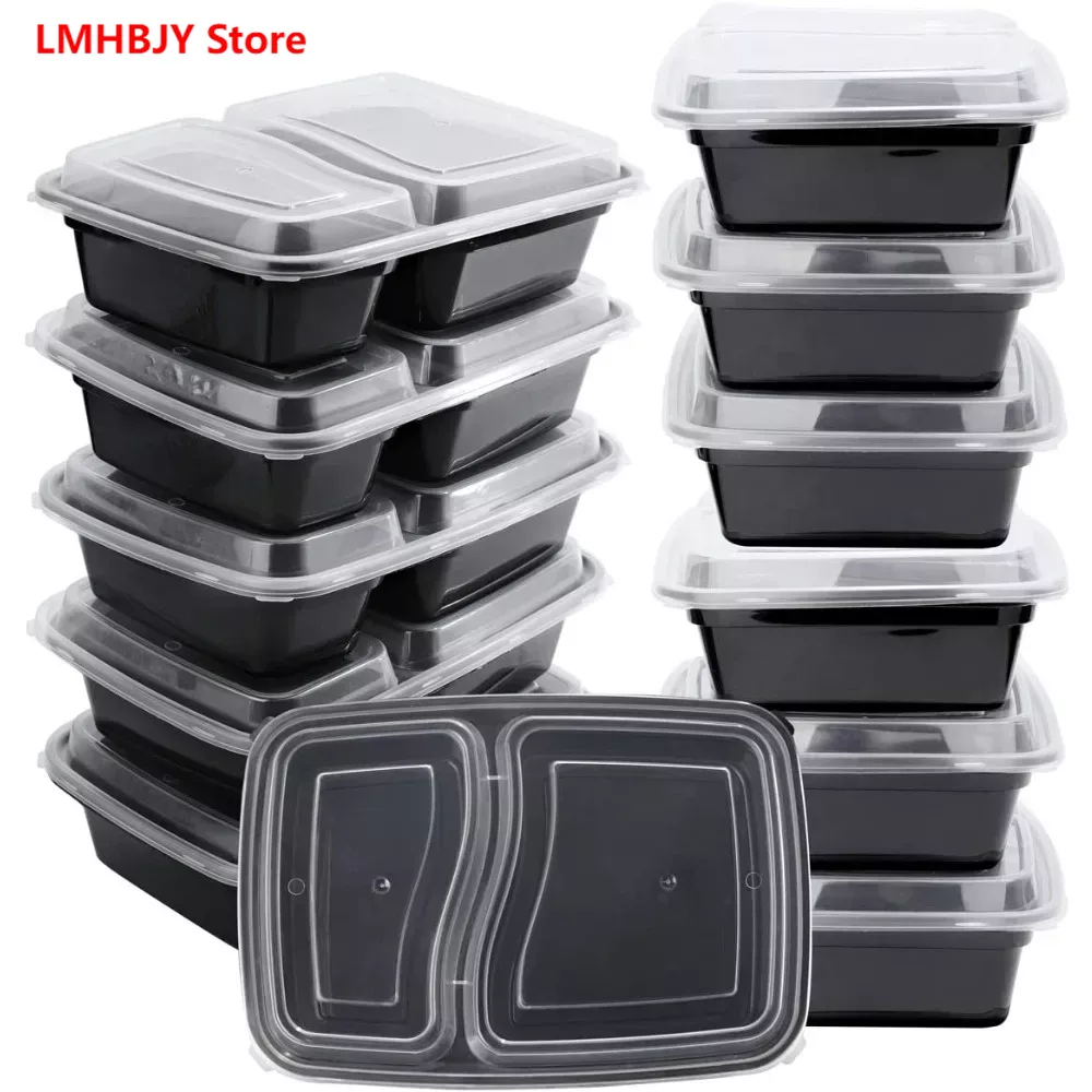 2 Compartment BPA Reusable Meal Prep Containers Rectangular Lunch Containers Microwavable Safe - Stackable Food Storage Trays