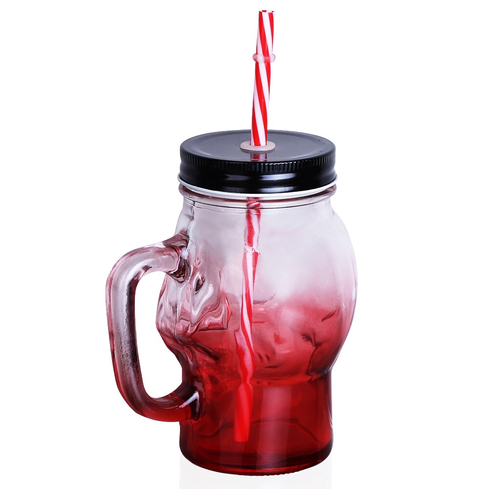 Tasse de bière en verre de 500ML | Bocal pour crâne de maçon 1 pièce, tasse de bière au avec une paille et couvercle comme décoration de Bar maison pour boire un paquet