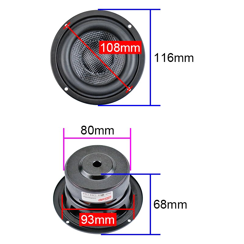 Ghxamp 4 Inch Woofer Subwoofer Luidspreker Hifi 4ohm 40W Glasvezel Geweven Wastafel Diepe Bas Loudspeaekr Grote Magnetische 1pc