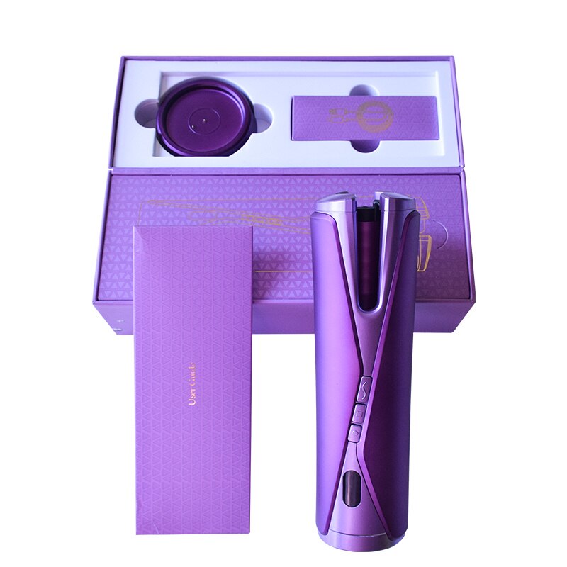 Automatic Hair Curler Ceramic Magic Iron Waves Multistyle Tools USB Rechargeable Rotating Curling LCD Display For Curly Machine: Purple