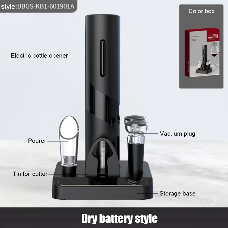 Juego de sacacorchos eléctrico multifuncional para hombre, caja de con cuchillo de aluminio para verter vino, accesorios de cocina para vino,: dry battery  04