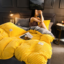 Winter Zachte Warme Rood Geel Coral Fluwelen Quilt Bed Cover Een Stuk Flanel Verdikking Warm Dekbed Beddengoed Cover