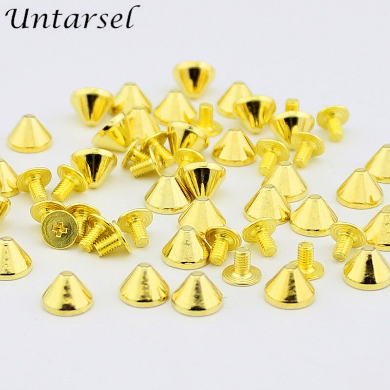 Metallspikar för kläder 50 st 9*6mm skruvdubbar lädernit för skor väskor diy kulbälte punktillbehör: Guld-