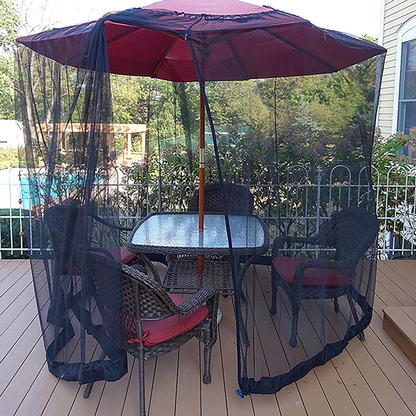 Parasol Filet Camping En Plein Air Table de Parapluie Moustiquaire Fermeture Éclair anti-mouches Parapluie Couverture de Filet de Parasol Mouches Net