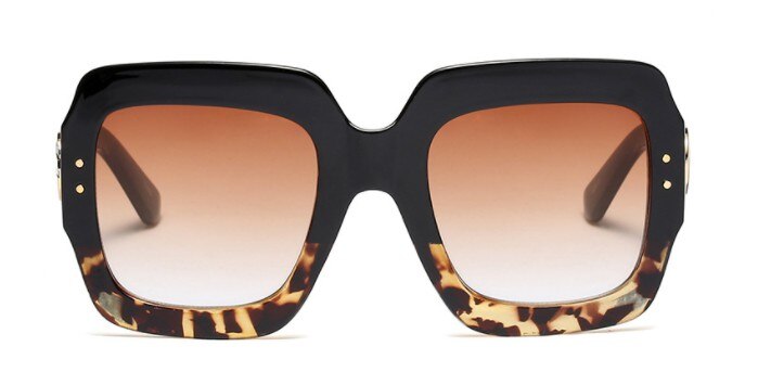 45163 Dames Vierkante Zonnebril Voor Vrouwen Celebrity Bril Retro Eyewear Uv-bescherming: C2 leopard tea