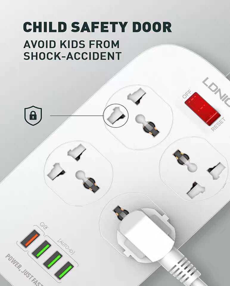 Ldnio eu us  uk 2500w eluttag  qc3.0 usb snabbladdning universal förlängning grenuttag 4 usb 10a uttag 2m smart switch