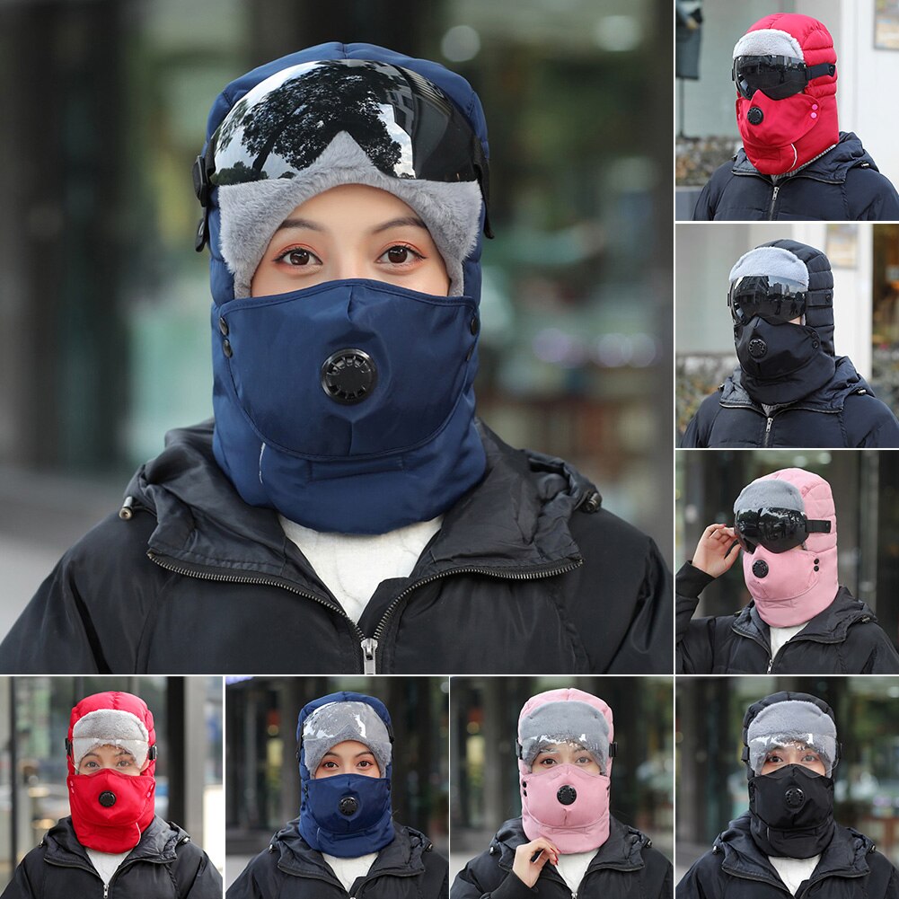 With Glasses Protective Outdoor Earflap Full Face Soft Snow Caps Ski Bomber Hat Riding Camping Hiking Windproof Warm Winter