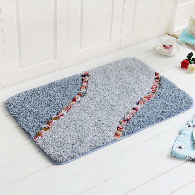 Woondecoratie pluche zachte warme vloermatten 40*60cm badmatten antislip badmatten waterabsorptie badkamer toiletmatten tapijtset: Meiguihuakai blauw