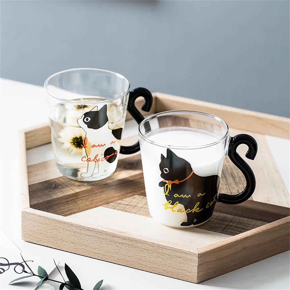 Tasse à café en verre chat noir mignon 250 ml, poignée en forme d&#39;animal, tasses à lait et à jus d&#39;eau, tasse à thé, Style japonais Kawaii, pour la maison