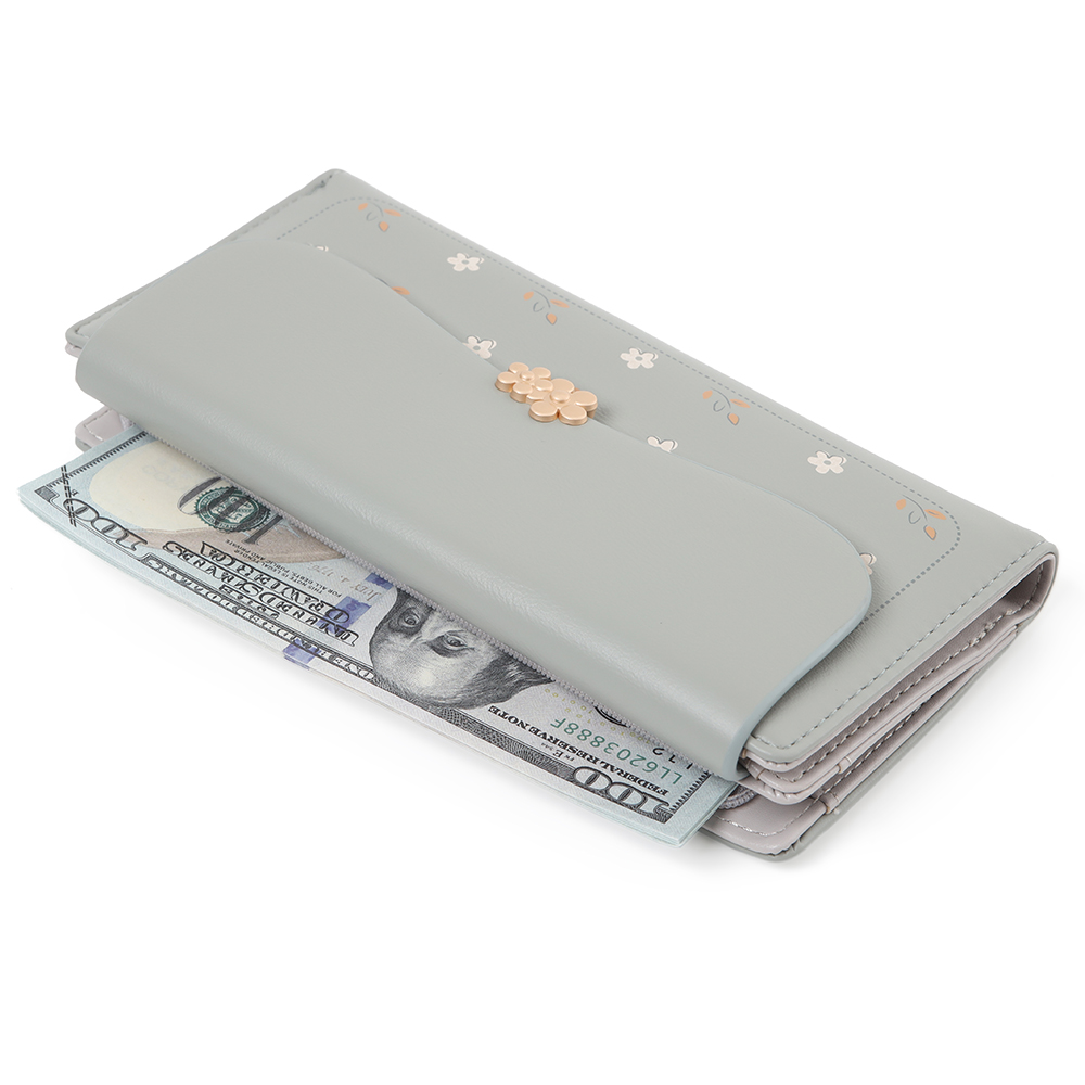 Lange damesportemonnee Koreaans PU-geprinte opvouwbare clutch met ritssluiting en gesp met meerdere kaarten, mode, alles, straat, populair, preppy stude