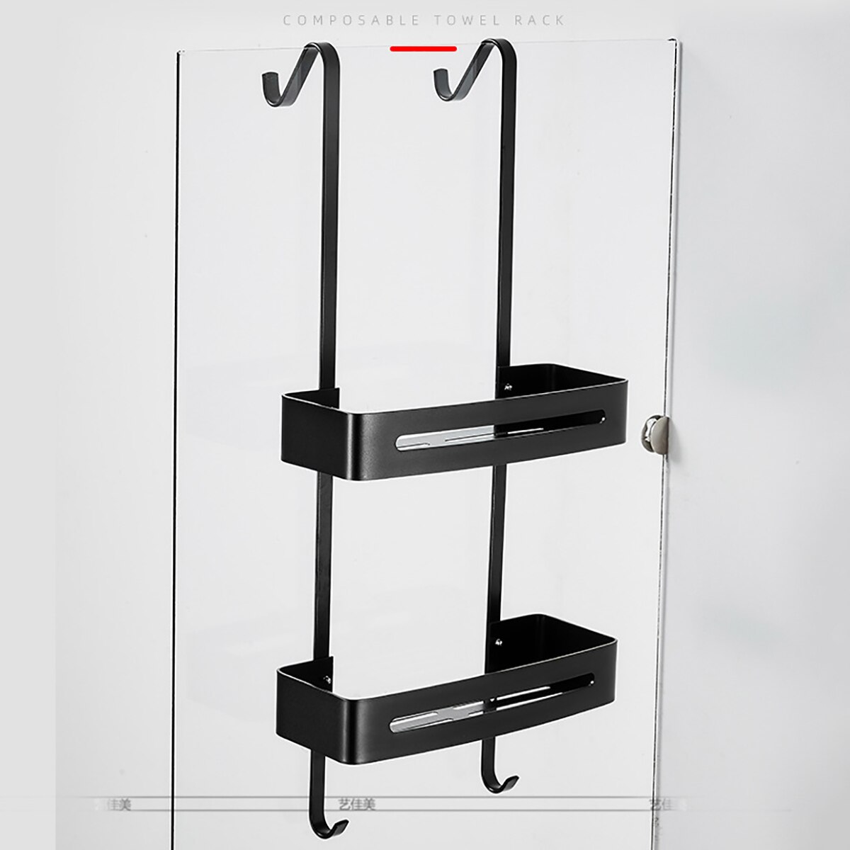 Sort hængende bad hylder badeværelse hylde arrangør sømfri shampoo holder opbevaring hylde rack badeværelse kurv holder