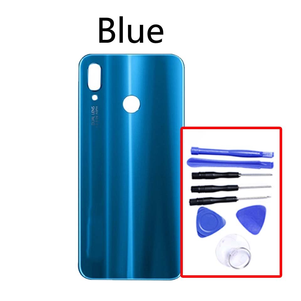 Back Glass For Huawei-P20 Lite Battery Back Cover Replacement For Nova 3E / P20 Lite Housing Chassis Shell replacement: Blue-With tool