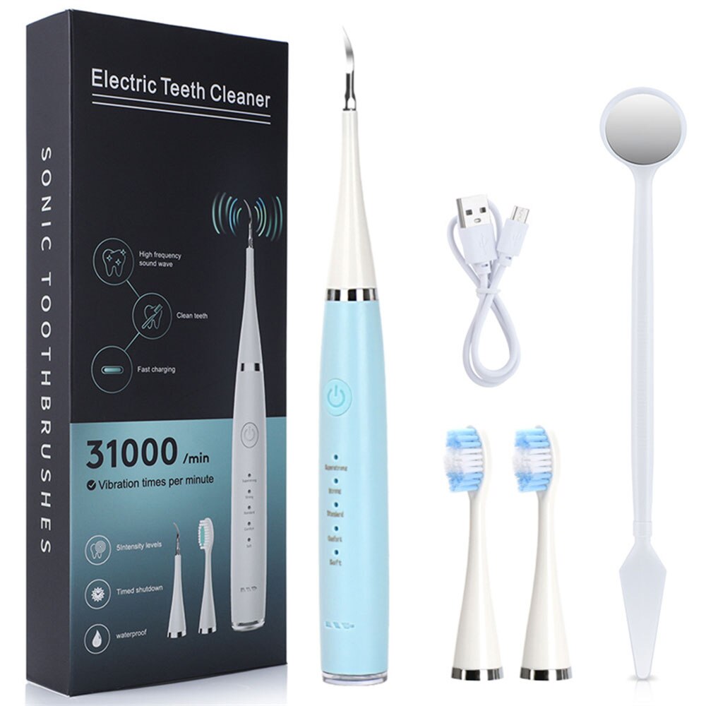 USB Tooth Cleaner Sonic Toothbrush Electric Tooth Brush Scaler 31000rpm Ultrasonic Dental Calculus Remover Cleaner Teeth Care: Blue set1