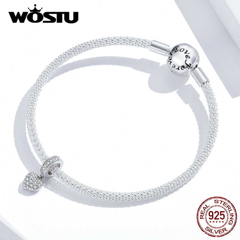 Wostu 眩しいジルコンスターチャーム 925 スターリングシルバー光沢のあるスタービーズペンダントフィットオリジナルブレスレットウェディングジュエリーギフト CTC210