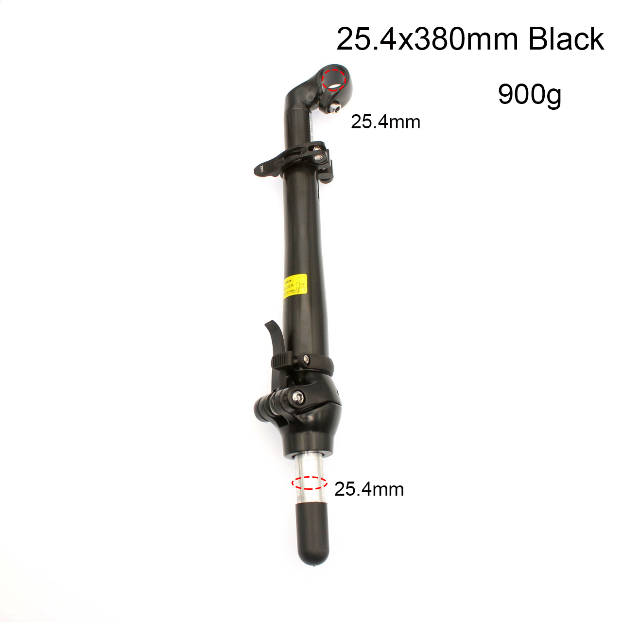 Vástago de manillar de bicicleta eléctrica, accesorio de aleación de aluminio para Scooter plegable, 22,2/25,4mm x 380mm: 25.4mmBlack