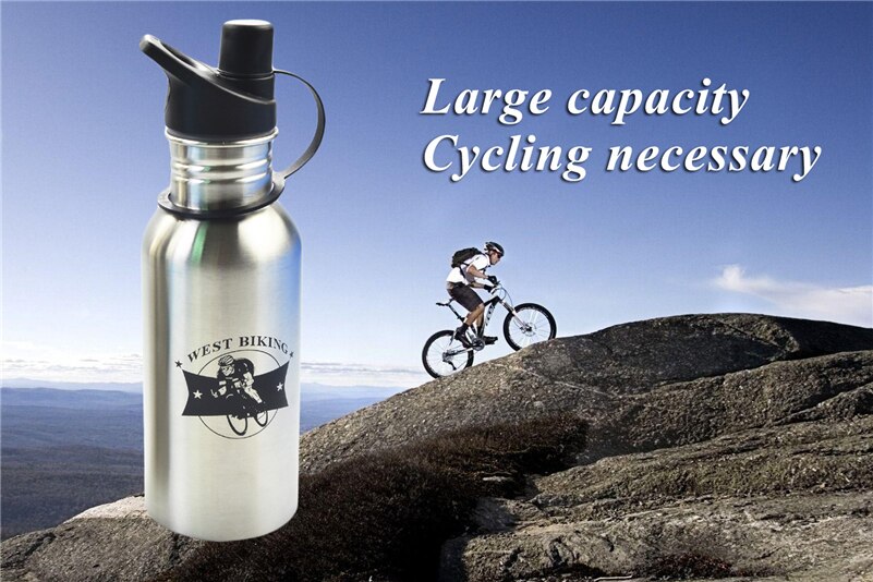 West biking cykelflaske 600ml stor kapacitet rustfrit stål cykelkedler holder kølig sommer sport kop cykling vandflasker